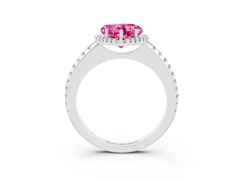 White gold Heart Cut Pink Sapphire Pavé Halo Ring with Four-Prong Setting_15