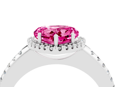 White gold Heart Cut Pink Sapphire Pavé Halo Ring with Four-Prong Setting_16