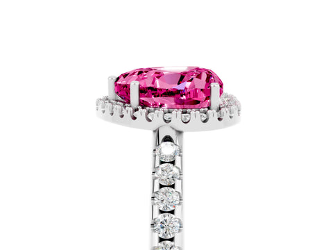 White gold Heart Cut Pink Sapphire Pavé Halo Ring with Four-Prong Setting_17