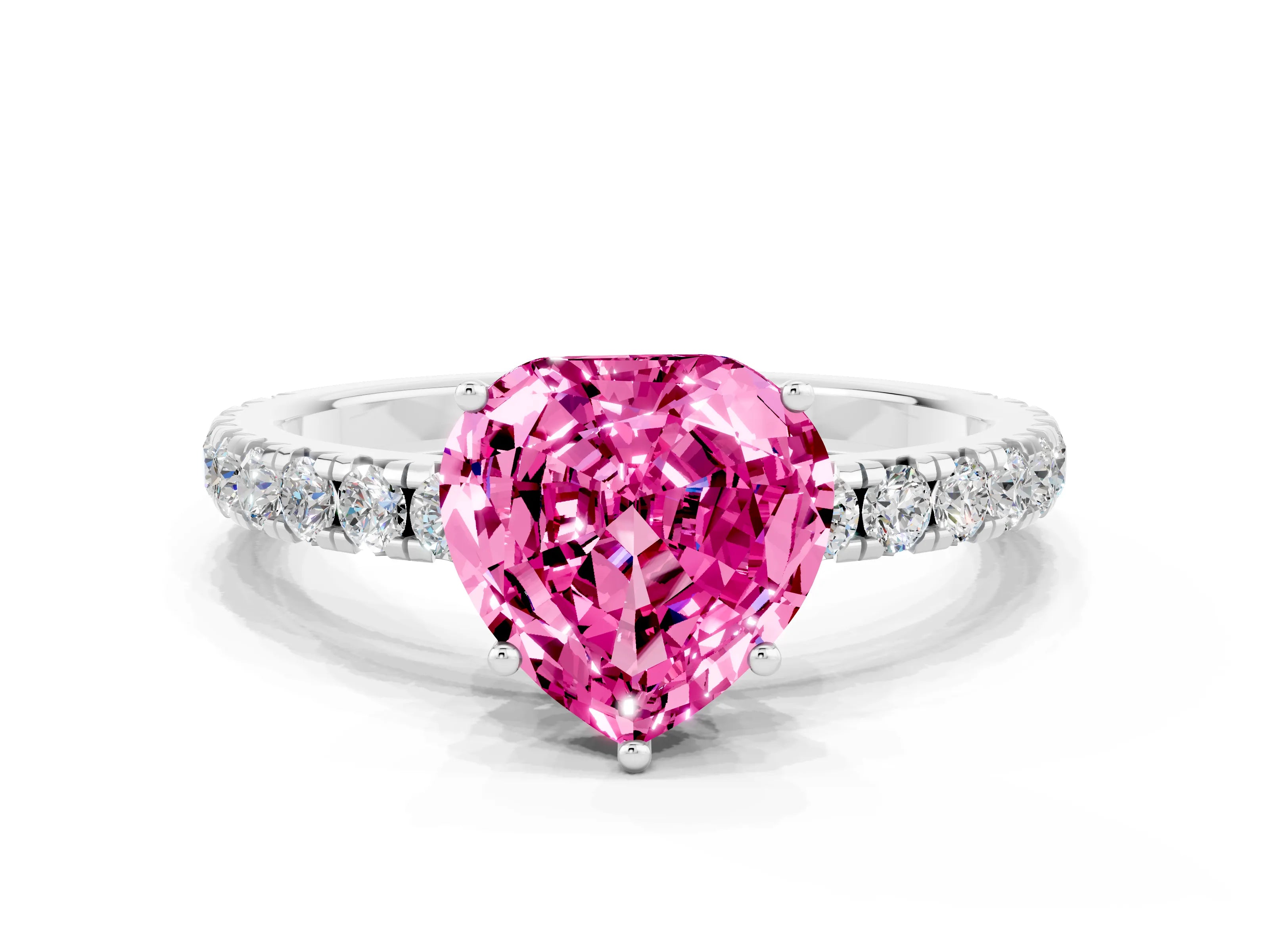 White gold Heart Cut Pink Sapphire Pavé Solitaire Engagement Ring with Four-Prong Setting_12