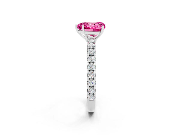 Platinum Heart Cut Pink Sapphire Pavé Solitaire Engagement Ring with Four-Prong Setting