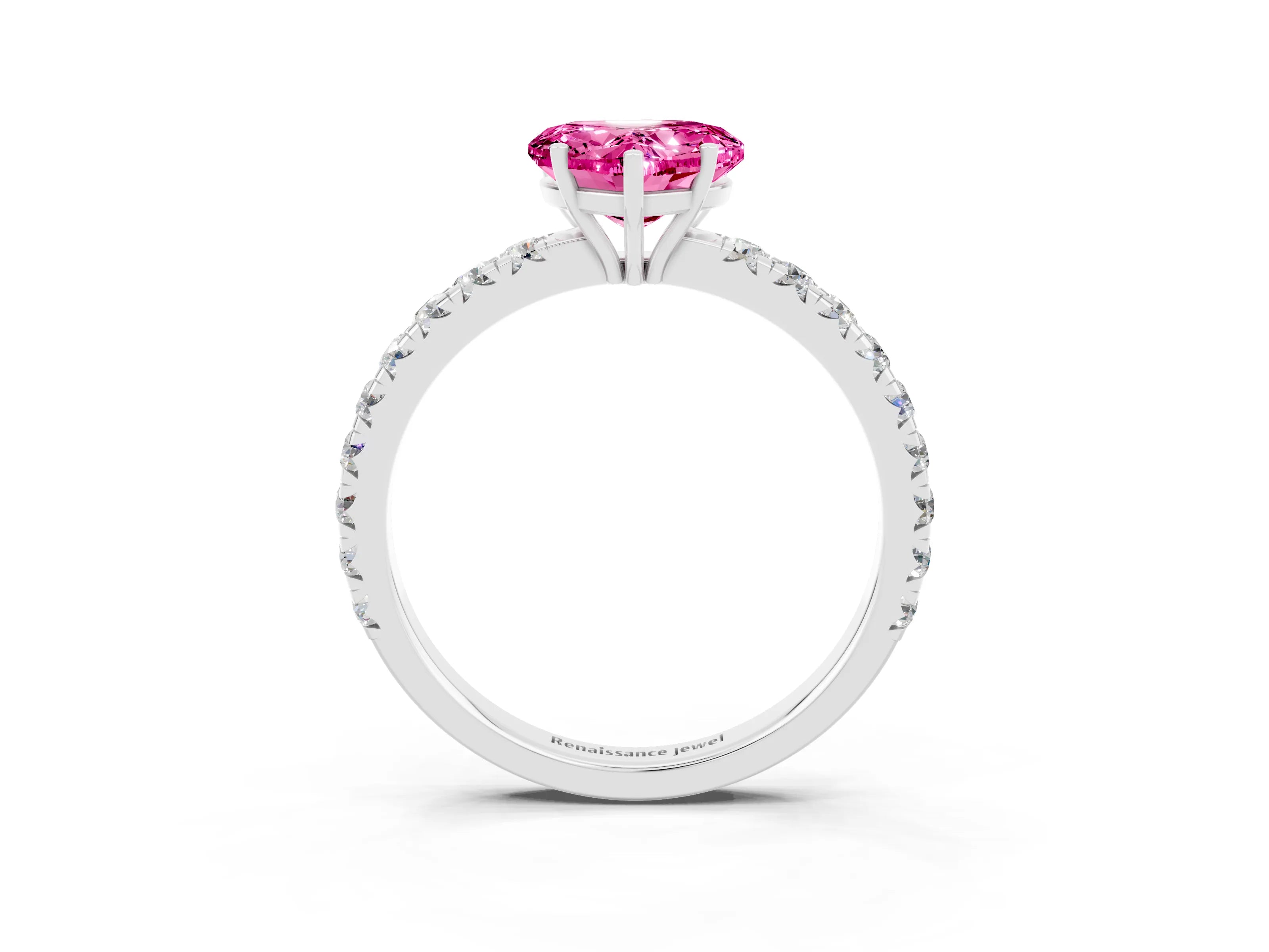 White gold Heart Cut Pink Sapphire Pavé Solitaire Engagement Ring with Four-Prong Setting_15