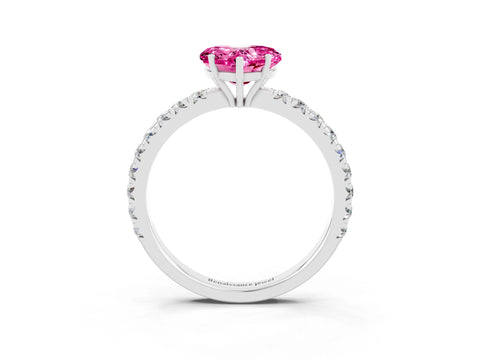 White gold Heart Cut Pink Sapphire Pavé Solitaire Engagement Ring with Four-Prong Setting_15