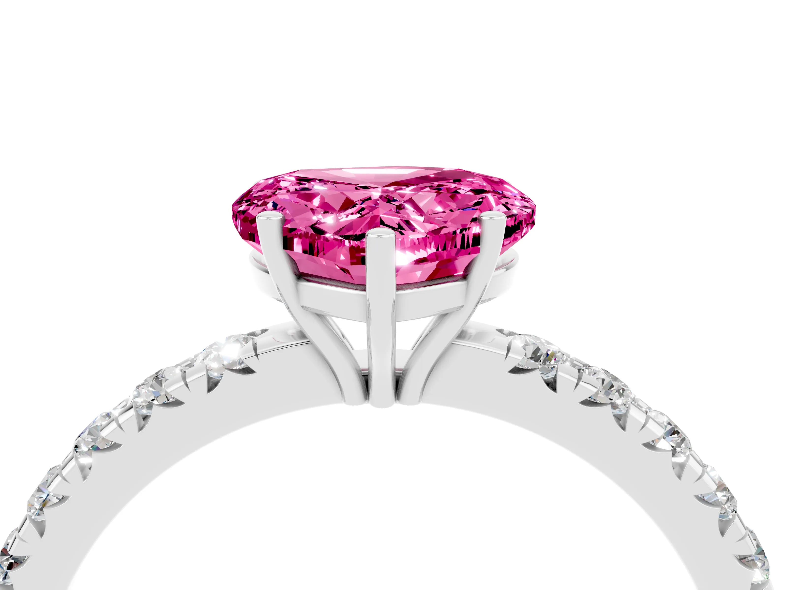 White gold Heart Cut Pink Sapphire Pavé Solitaire Engagement Ring with Four-Prong Setting_16
