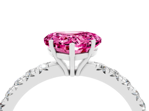 White gold Heart Cut Pink Sapphire Pavé Solitaire Engagement Ring with Four-Prong Setting_16
