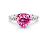White gold Heart Cut Pink Sapphire Pavé Solitaire Ring with Round Band and Prong Setting_12