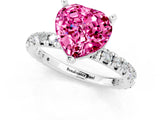 White gold Heart Cut Pink Sapphire Pavé Solitaire Ring with Round Band and Prong Setting_13