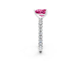 White gold Heart Cut Pink Sapphire Pavé Solitaire Ring with Round Band and Prong Setting_14
