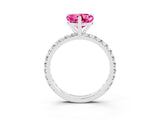 White gold Heart Cut Pink Sapphire Pavé Solitaire Ring with Round Band and Prong Setting_15