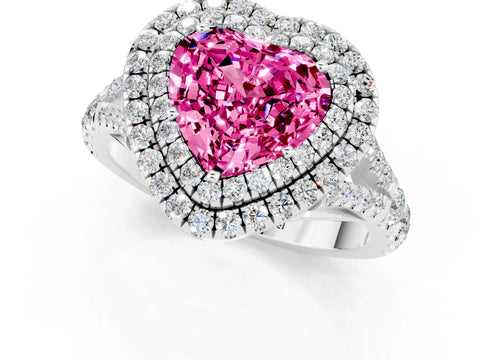 White gold Heart Cut Pink Sapphire Pavé Split Shank Double Halo Engagement Ring_1
