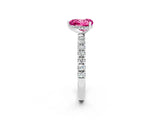White gold Heart Cut Pink Sapphire Pave Band Solitaire Ring with Four-Prong Setting_62