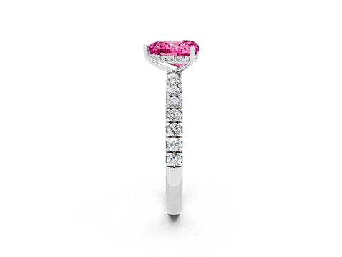 White gold Heart Cut Pink Sapphire Pave Band Solitaire Ring with Four-Prong Setting_62