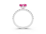 White gold Heart Cut Pink Sapphire Pave Band Solitaire Ring with Four-Prong Setting_63