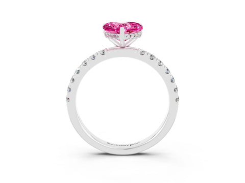 White gold Heart Cut Pink Sapphire Pave Band Solitaire Ring with Four-Prong Setting_63