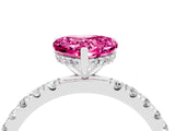 White gold Heart Cut Pink Sapphire Pave Band Solitaire Ring with Four-Prong Setting_64