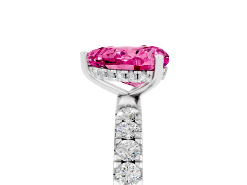 White gold Heart Cut Pink Sapphire Pave Band Solitaire Ring with Four-Prong Setting_65