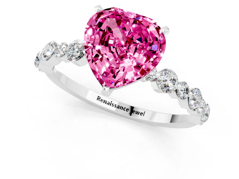 White gold Heart Cut Pink Sapphire Prong Set Engagement Ring with Pavé Band_13