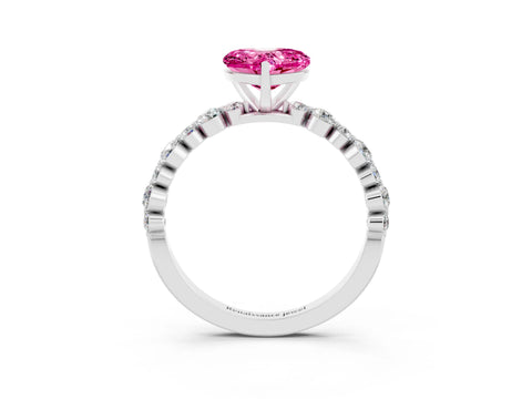 White gold Heart Cut Pink Sapphire Prong Set Engagement Ring with Pavé Band_15