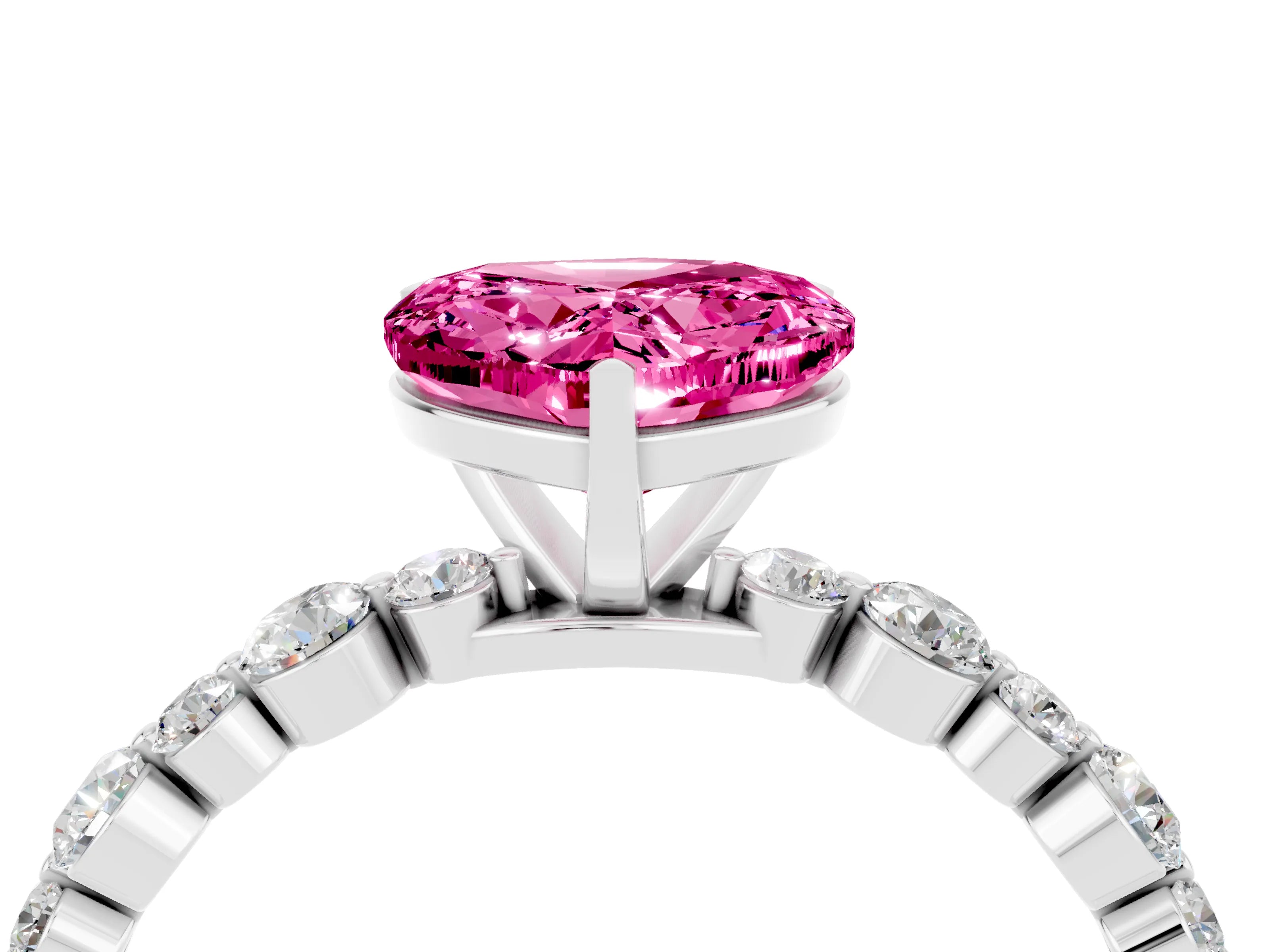White gold Heart Cut Pink Sapphire Prong Set Engagement Ring with Pavé Band_16