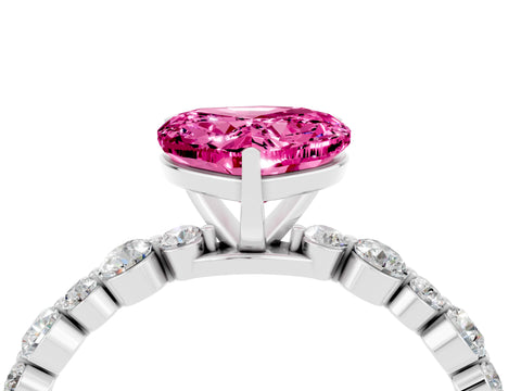 White gold Heart Cut Pink Sapphire Prong Set Engagement Ring with Pavé Band_16
