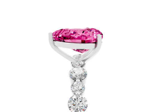 White gold Heart Cut Pink Sapphire Prong Set Engagement Ring with Pavé Band_17