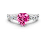 White gold Heart Cut Pink Sapphire Prong Setting with Side Stones on a Pave Band_24