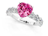 White gold Heart Cut Pink Sapphire Prong Setting with Side Stones on a Pave Band_25