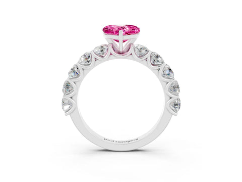 White gold Heart Cut Pink Sapphire Prong Setting with Side Stones on a Pave Band_27