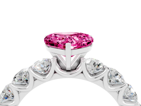 White gold Heart Cut Pink Sapphire Prong Setting with Side Stones on a Pave Band_28