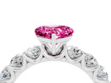 White gold Heart Cut Pink Sapphire Prong Setting with Side Stones on a Pave Band_28