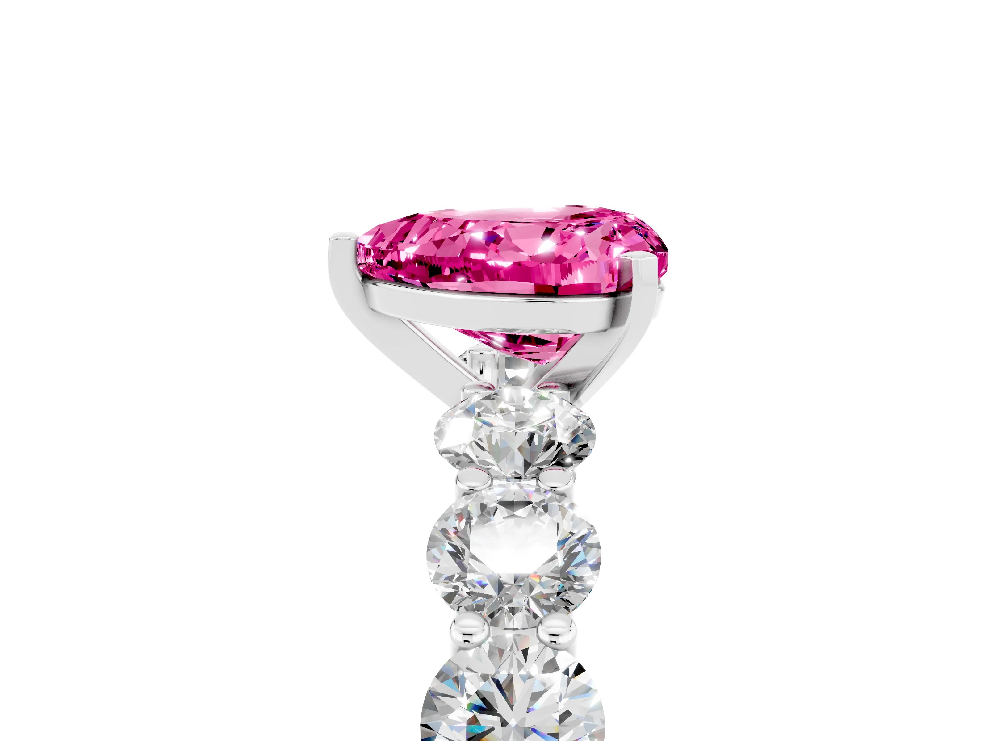 White gold Heart Cut Pink Sapphire Prong Setting with Side Stones on a Pave Band_29