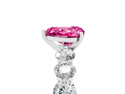 White gold Heart Cut Pink Sapphire Prong Setting with Side Stones on a Pave Band_29