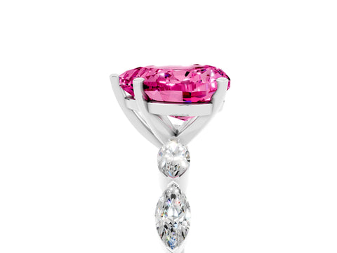 White gold Heart Cut Pink Sapphire Ring with Marquise Side Stones and Prong Setting_17