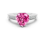 White gold Heart Cut Pink Sapphire Ring with Milgrain Pavé Band and Four-Prong Setting_36