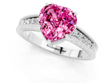 White gold Heart Cut Pink Sapphire Ring with Milgrain Pavé Band and Four-Prong Setting_37