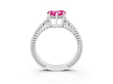 White gold Heart Cut Pink Sapphire Ring with Milgrain Pavé Band and Four-Prong Setting_39