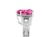 White gold Heart Cut Pink Sapphire Ring with Milgrain Pavé Band and Four-Prong Setting_41