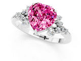 White gold Heart Cut Pink Sapphire Ring with Side Stones and Four-Prong Setting_61