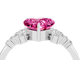 White gold Heart Cut Pink Sapphire Ring with Side Stones and Four-Prong Setting_64