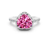 White gold Heart Cut Pink Sapphire Scalloped Halo Engagement Ring with Round Shared Prong Band_24