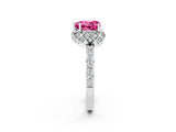 White gold Heart Cut Pink Sapphire Scalloped Halo Engagement Ring with Round Shared Prong Band_26