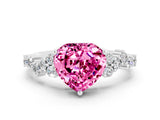 White gold Heart Cut Pink Sapphire Scattered Round Accent Ring with Prong Setting_24