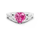 White gold Heart Cut Pink Sapphire Solitaire Celtic Knot Ring with Four-Prong Setting_36
