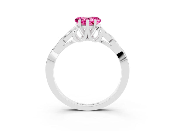 Platinum Heart Cut Pink Sapphire Solitaire Celtic Knot Ring with Four-Prong Setting