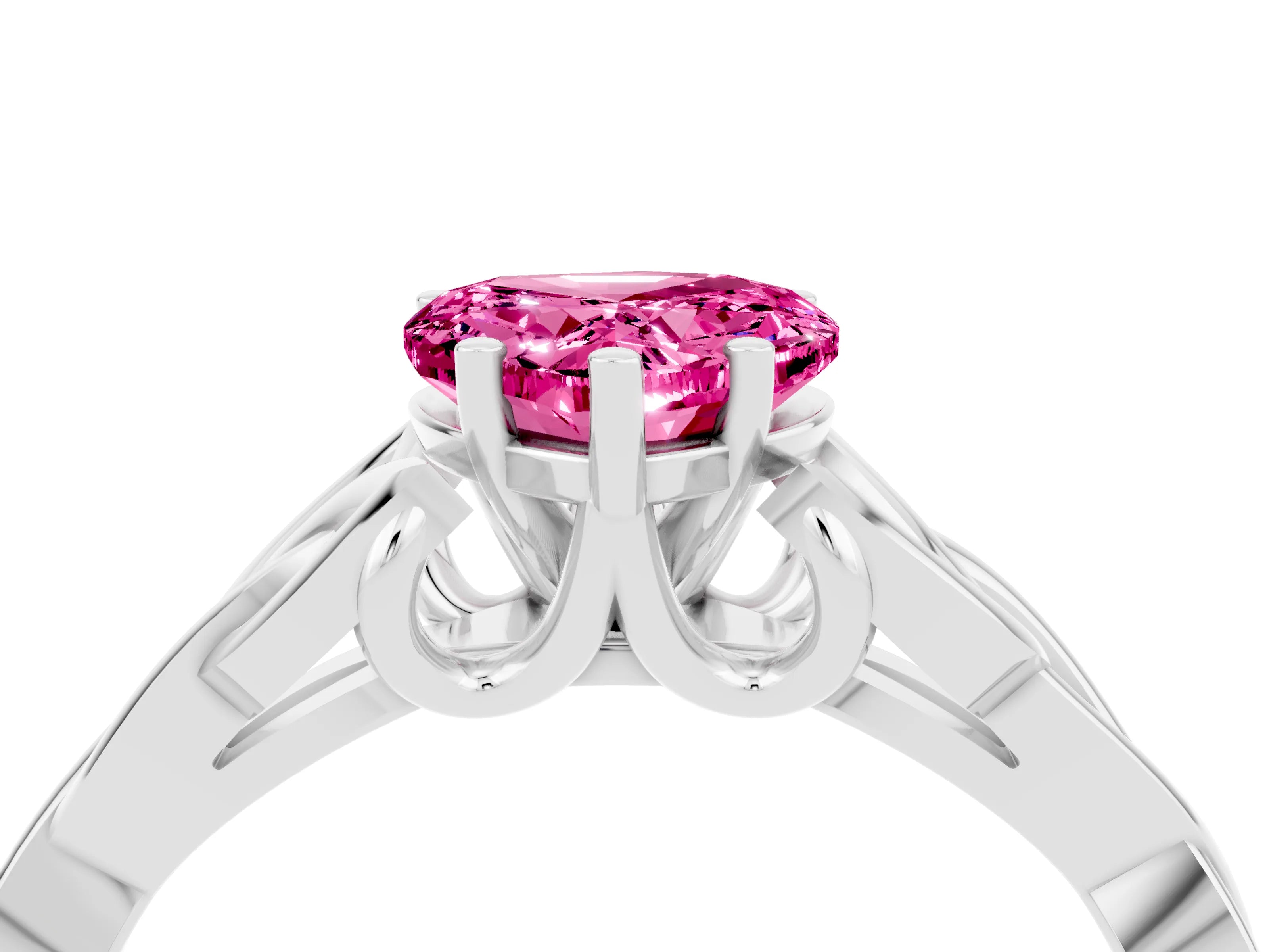 White gold Heart Cut Pink Sapphire Solitaire Celtic Knot Ring with Four-Prong Setting_40
