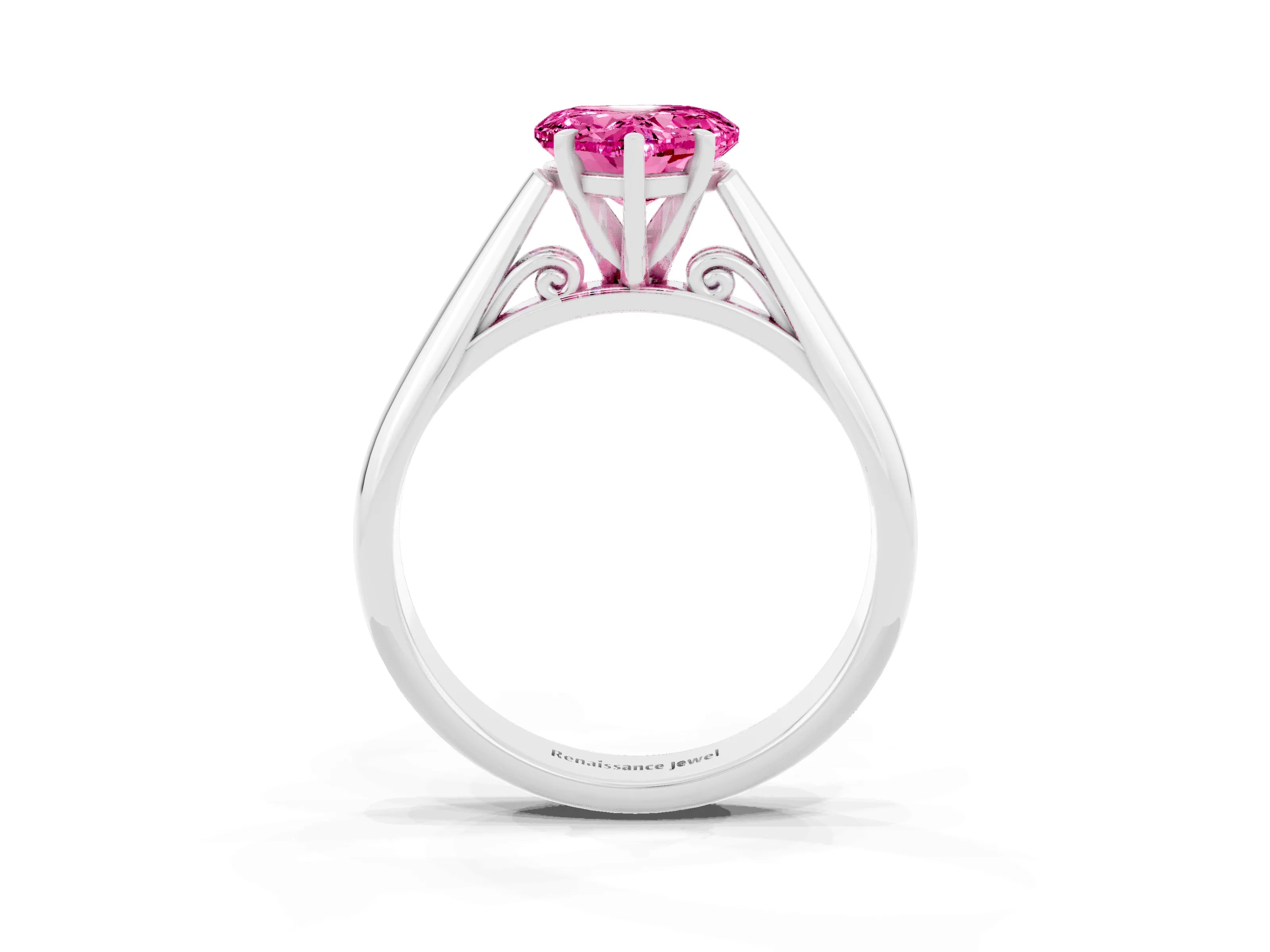 White gold Heart Cut Pink Sapphire Solitaire Engagement Ring with Cathedral Setting and Four-Prong Mount_15