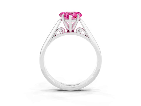 White gold Heart Cut Pink Sapphire Solitaire Engagement Ring with Cathedral Setting and Four-Prong Mount_15