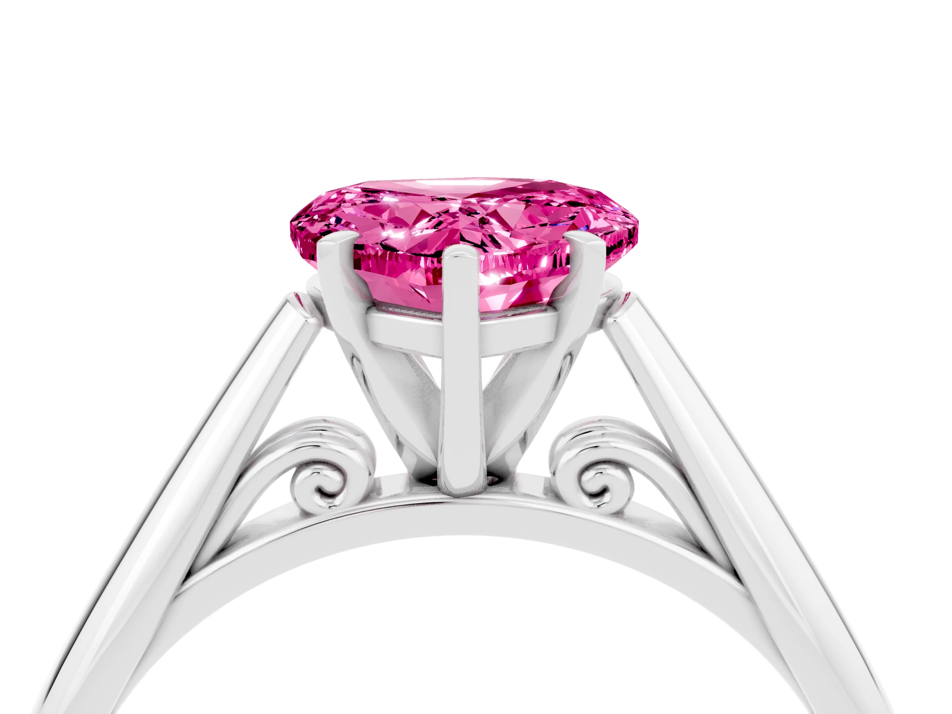 White gold Heart Cut Pink Sapphire Solitaire Engagement Ring with Cathedral Setting and Four-Prong Mount_28