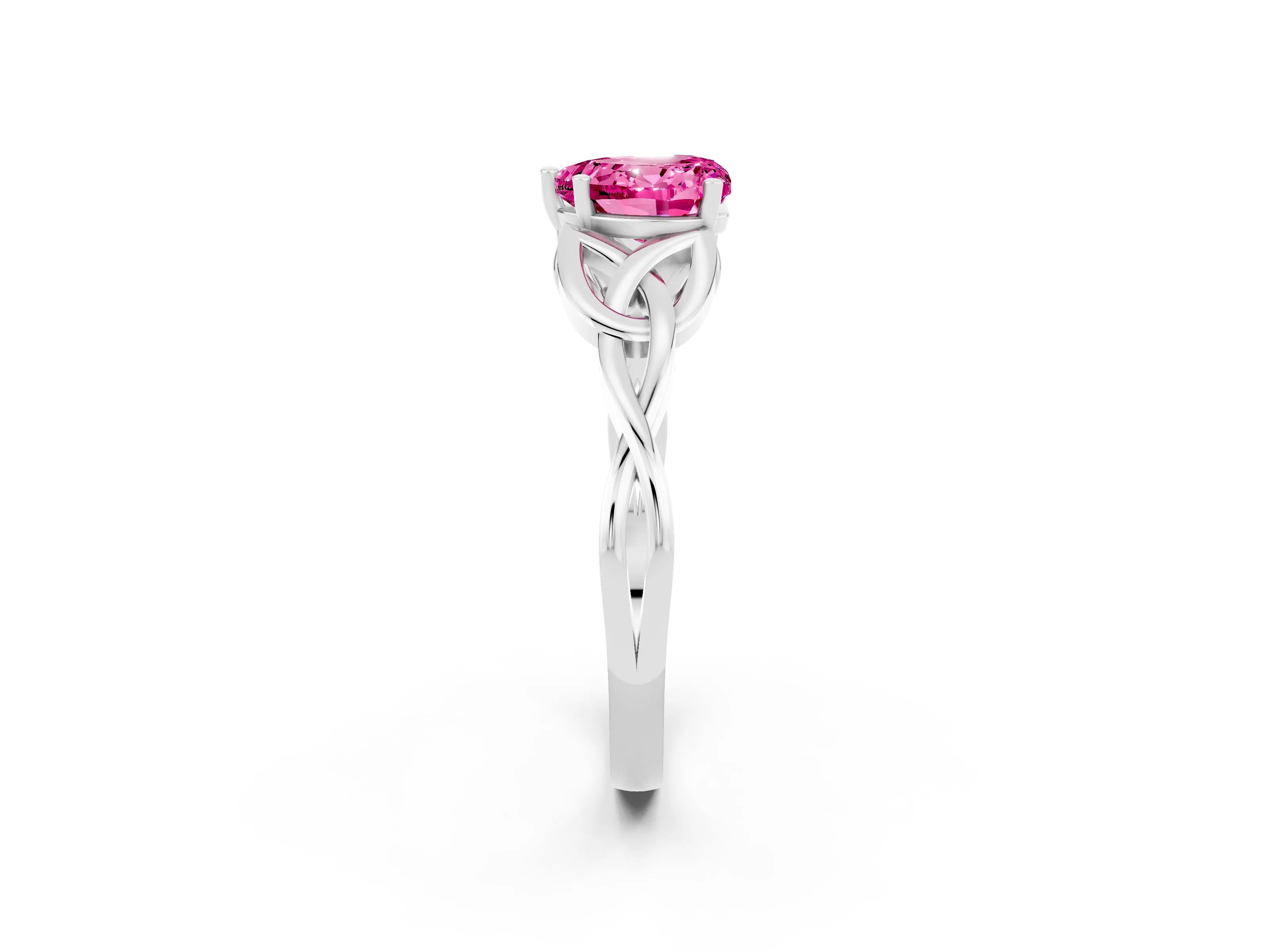 White gold Heart Cut Pink Sapphire Solitaire Engagement Ring with Celtic Knot Band and Four-Prong Setting_26