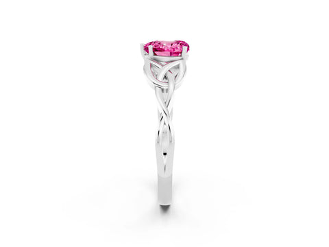 White gold Heart Cut Pink Sapphire Solitaire Engagement Ring with Celtic Knot Band and Four-Prong Setting_26